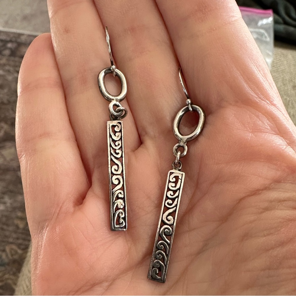 Silver Dangle Earrings with Swirl Design